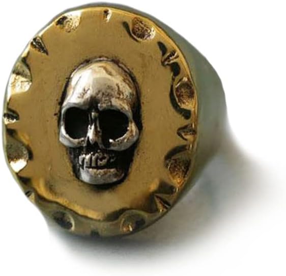 Memento Mori skull ring brass silver Mexican Biker Vintage Circle pirate men