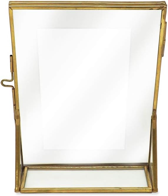 Isaac Jacobs 4x6, Antique Gold, Vintage Style Brass and Glass, Floating Photo Frame, Metal, (Vertical), with Locket Closure and Angled Base, for Pictures, Art, Mementos, Keepsakes (4x6, Antique Gold)