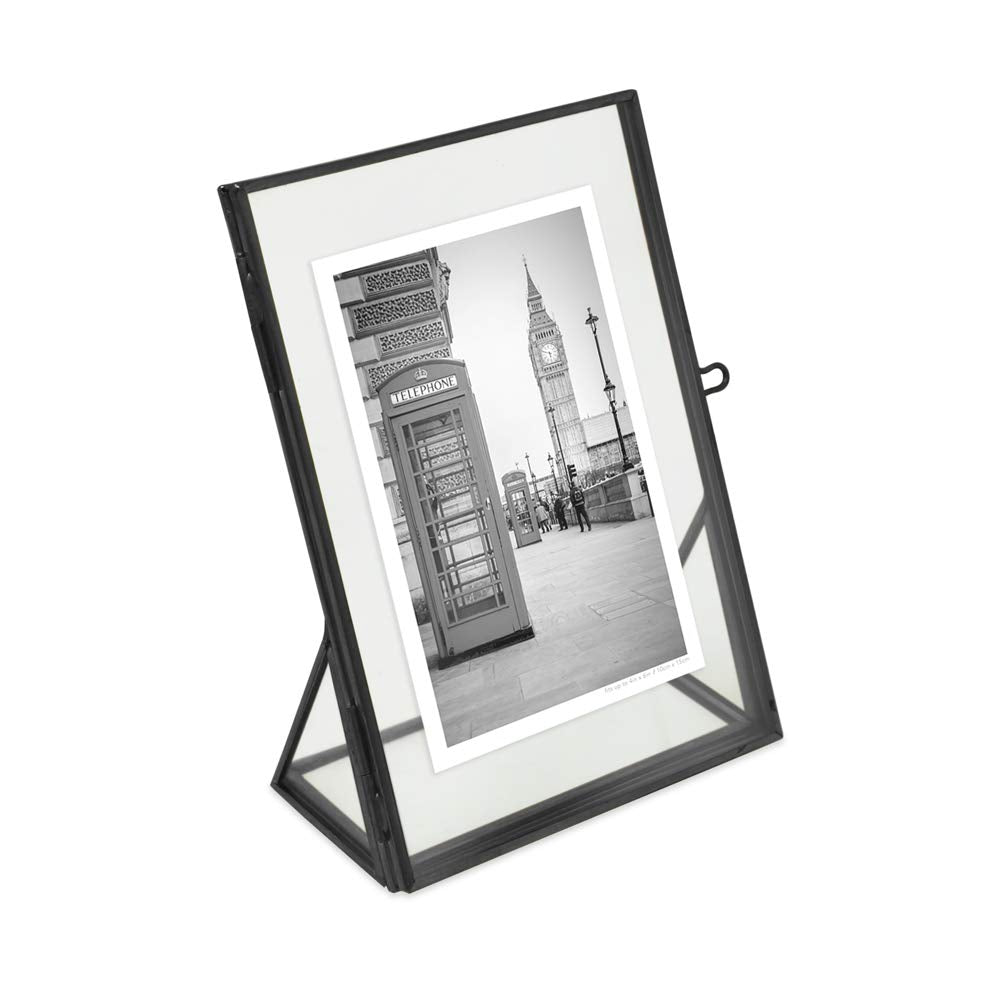 Isaac Jacobs 4x6, Antique Gold, Vintage Style Brass and Glass, Floating Photo Frame, Metal, (Vertical), with Locket Closure and Angled Base, for Pictures, Art, Mementos, Keepsakes (4x6, Antique Gold)