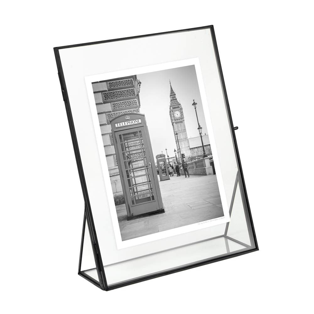 Isaac Jacobs 4x6, Antique Gold, Vintage Style Brass and Glass, Floating Photo Frame, Metal, (Vertical), with Locket Closure and Angled Base, for Pictures, Art, Mementos, Keepsakes (4x6, Antique Gold)