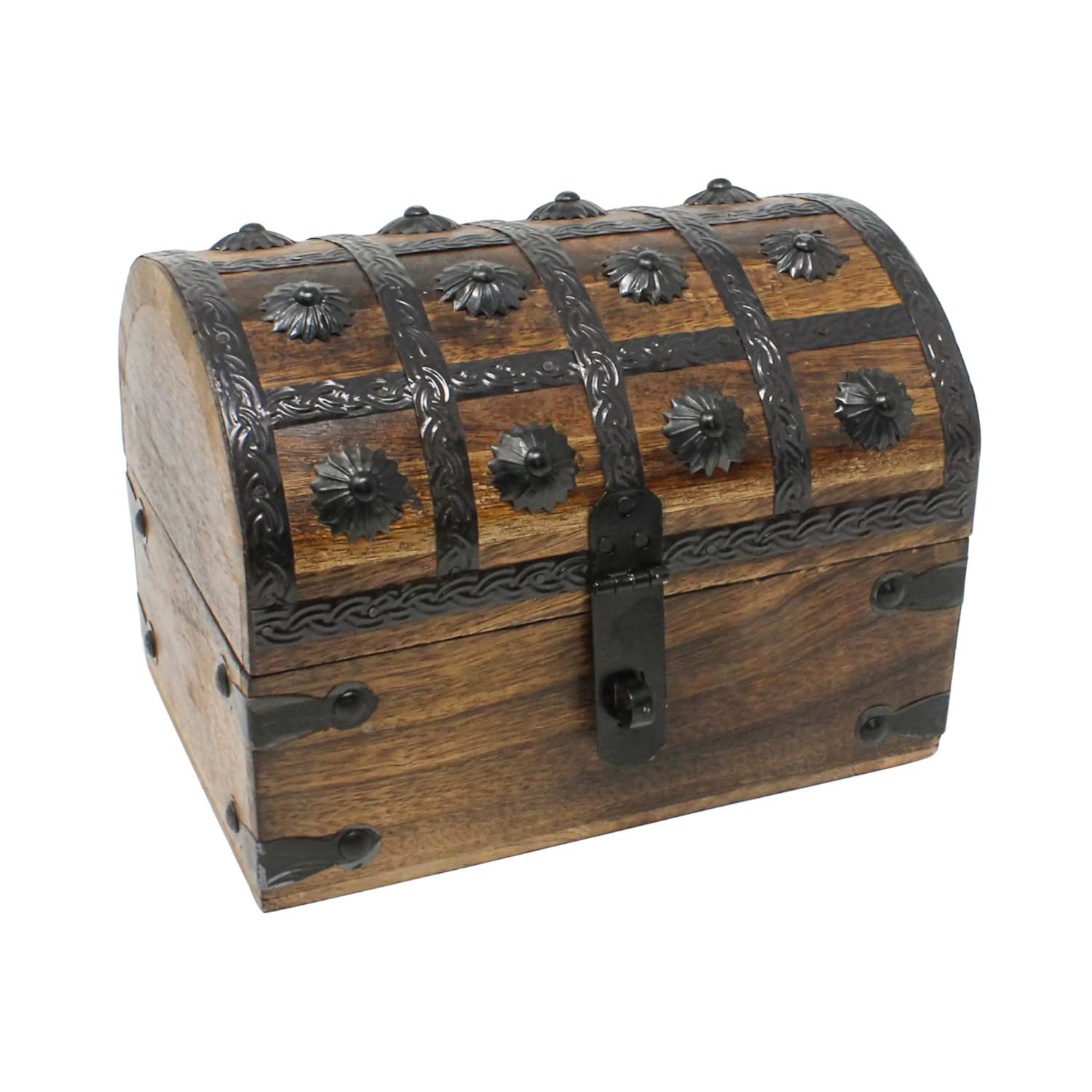 Nautical Cove Treasure Chest Keepsake and Decorative Wood Box (Small 5x3x3.25) - Storage Box, Wooden Box with Hinged Lid, Rustic Storage, Pirate Storage Box, Vintage Wooden Chest