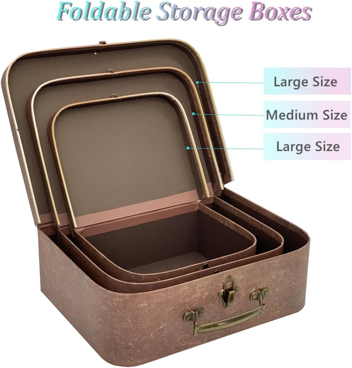 Decorative Box Set of 3 Decorative Storage Boxes with Lids, Vintage Suitcases for Home Decoration, Keepsake Box, Cardboard Suitcase Memento Case Box, Photo Storage Box Hat Box Nesting Gift Box (Brown)