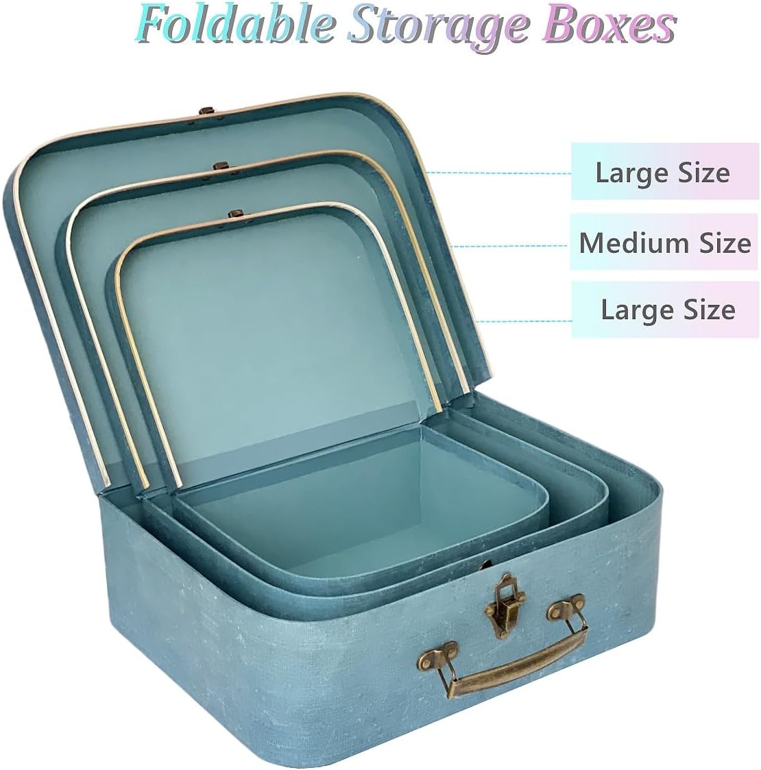Paperboard Suitcases, Vintage Decorative Box Set of 3 Storage Boxes with Lids, Cardboard SuitcaseS, Memento Box Keepsake Box Photo Storage Box Hat Boxes Home Decoration, Vintage Suitcases (Blue)