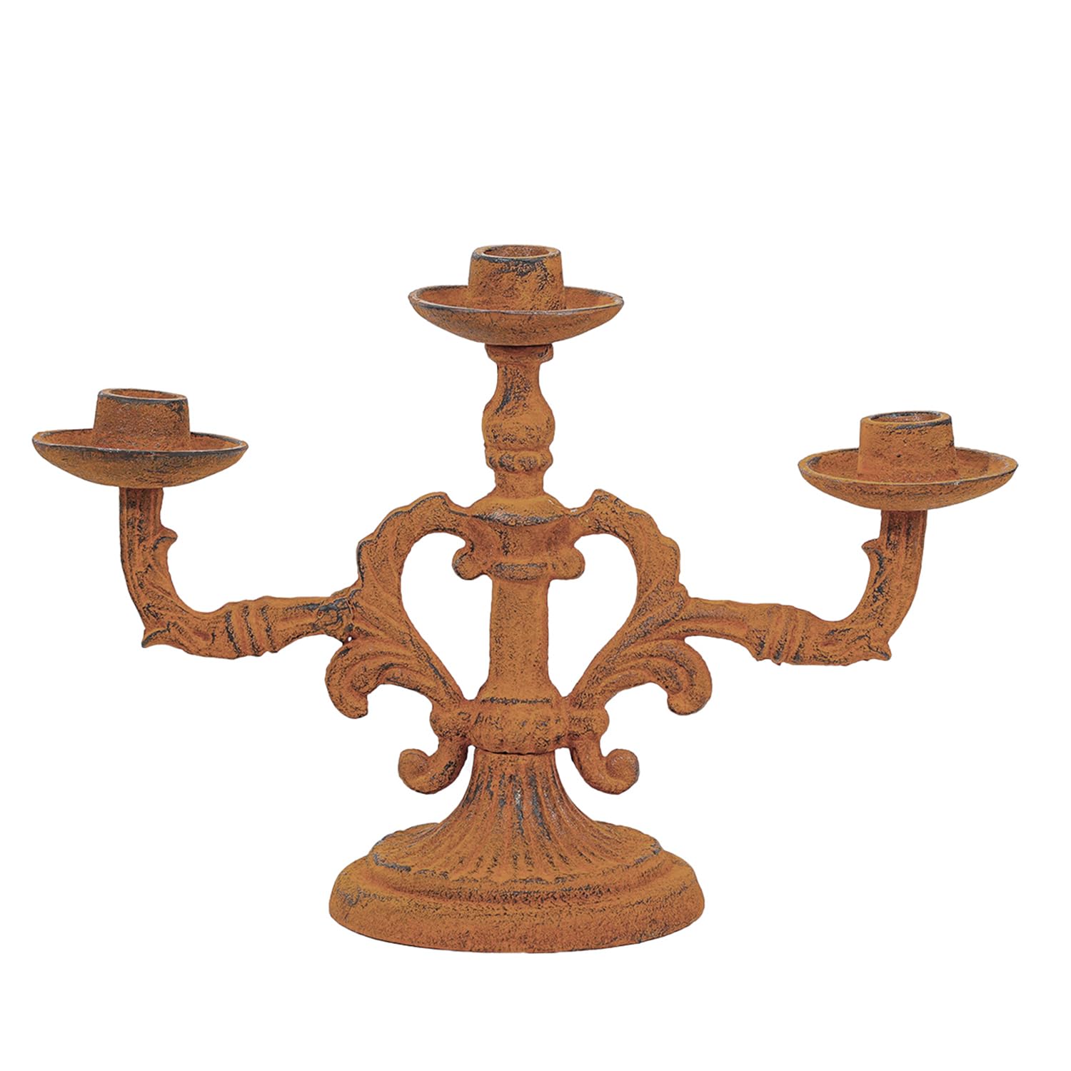 Sungmor Rusty Cast Iron 3 Arm Candelabra, 13" Tall Vintage Candlestick Holder, Decorative Taper Candle Holder, Pretty Centerpiece Candle Stand for Halloween, Christmas, Holiday Décor