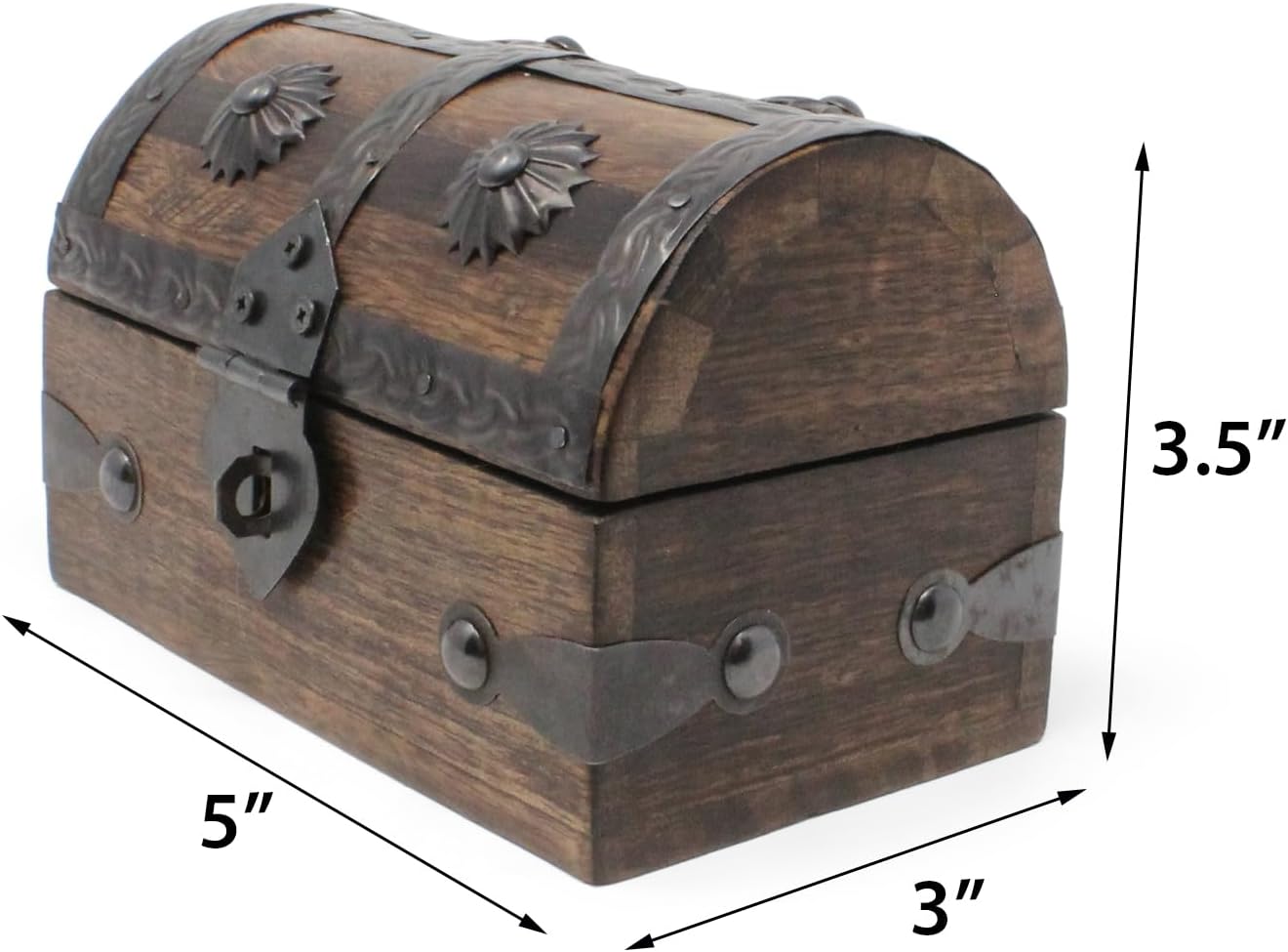 Nautical Cove Treasure Chest Keepsake and Decorative Wood Box (Small 5x3x3.25) - Storage Box, Wooden Box with Hinged Lid, Rustic Storage, Pirate Storage Box, Vintage Wooden Chest