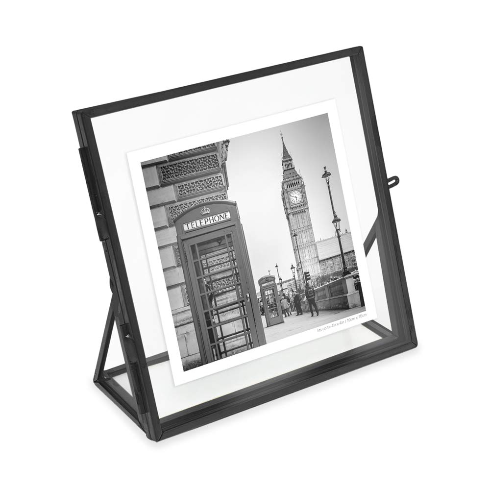 Isaac Jacobs 4x6, Antique Gold, Vintage Style Brass and Glass, Floating Photo Frame, Metal, (Vertical), with Locket Closure and Angled Base, for Pictures, Art, Mementos, Keepsakes (4x6, Antique Gold)