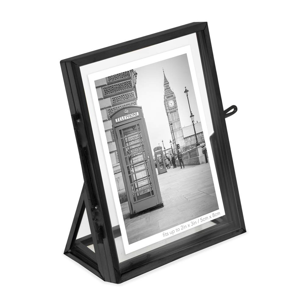 Isaac Jacobs 4x6, Antique Gold, Vintage Style Brass and Glass, Floating Photo Frame, Metal, (Vertical), with Locket Closure and Angled Base, for Pictures, Art, Mementos, Keepsakes (4x6, Antique Gold)