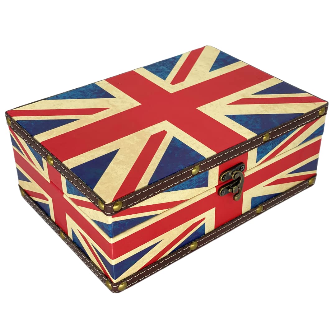 Treasure Box Vintage Wooden + PU Leather Decorative Trinket Jewelry Box Memento Case Box Keepsake Box Gifts For Kids Girls Women Men Home Decor (Map/Green, Medium)