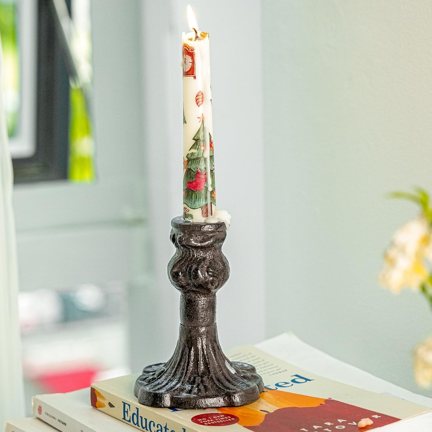 Sungmor Vintage Black Cast Iron Candle Holder – 4.4" Tall Decorative Rustic Taper Candle Stand – Heavy Antique-Style Candlestick for Table Centerpiece, Fireplace Mantel, or Farmhouse Home Décor
