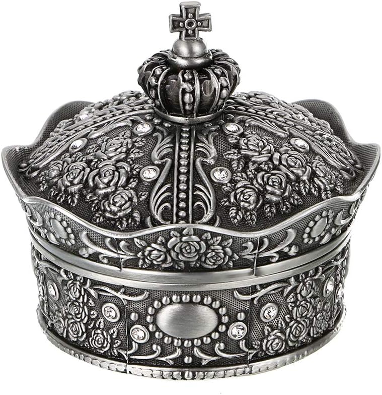 Hipiwe Vintage Jewelry Box, Antique Crown Design Trinket Treasure Chest Storage Organizer,Metal Earrings Necklace Ring Holder Case, Keepsake Gift Box for Women (Small)