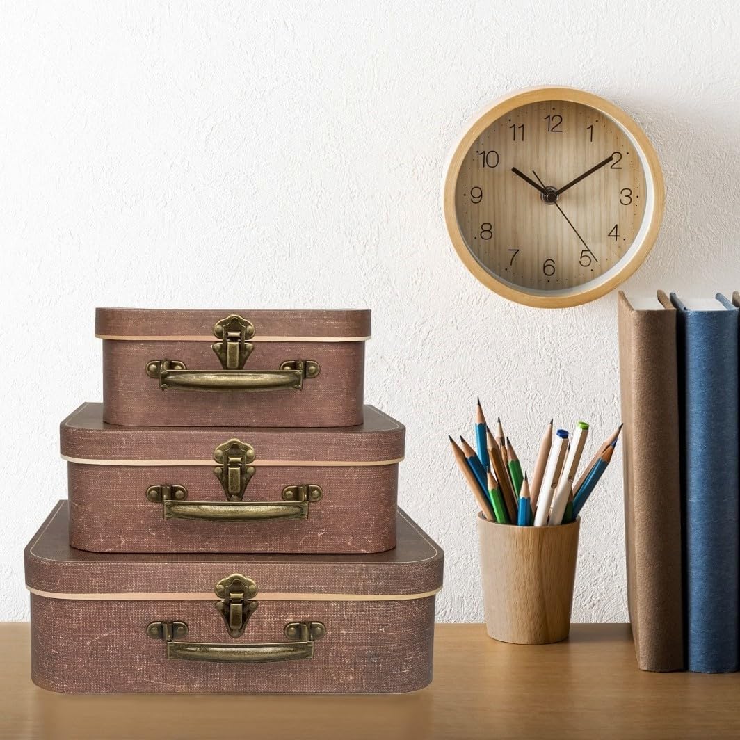 Decorative Box Set of 3 Decorative Storage Boxes with Lids, Vintage Suitcases for Home Decoration, Keepsake Box, Cardboard Suitcase Memento Case Box, Photo Storage Box Hat Box Nesting Gift Box (Brown)