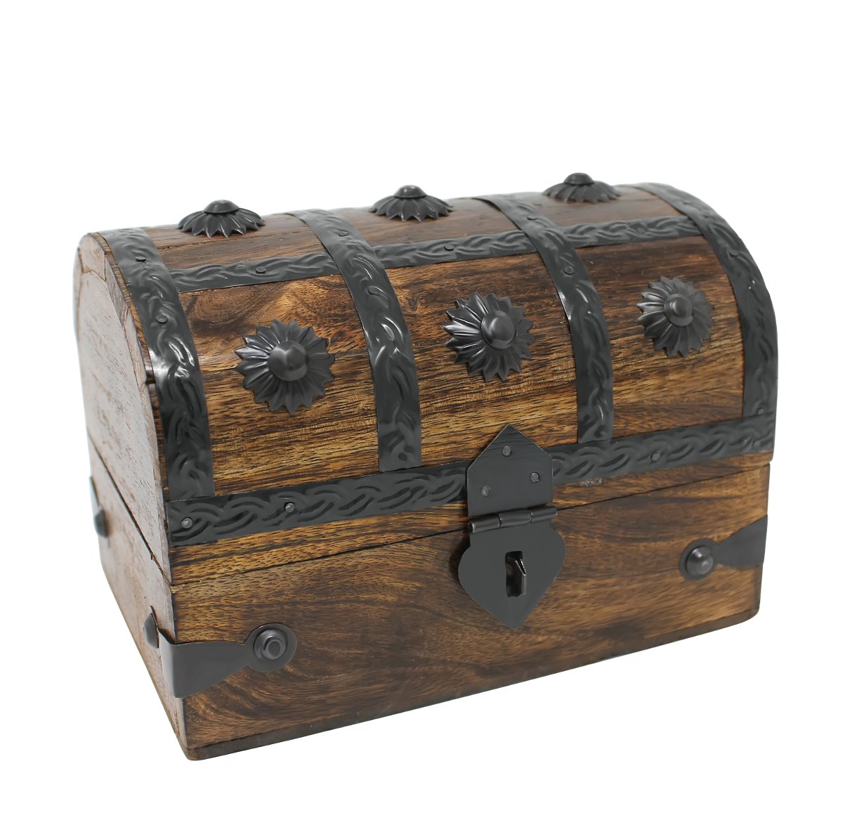 Nautical Cove Treasure Chest Keepsake and Decorative Wood Box (Small 5x3x3.25) - Storage Box, Wooden Box with Hinged Lid, Rustic Storage, Pirate Storage Box, Vintage Wooden Chest