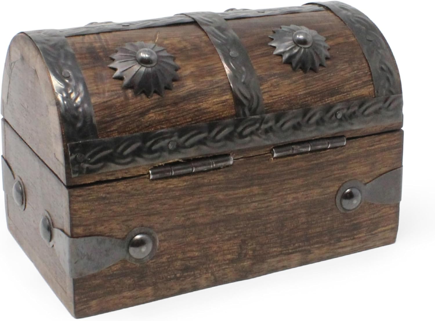 Nautical Cove Treasure Chest Keepsake and Decorative Wood Box (Small 5x3x3.25) - Storage Box, Wooden Box with Hinged Lid, Rustic Storage, Pirate Storage Box, Vintage Wooden Chest
