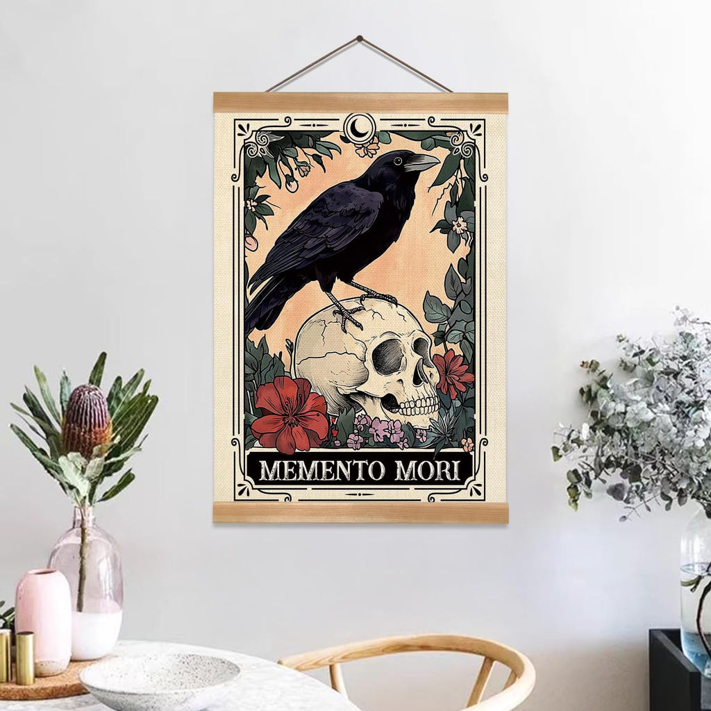 ZTGDA Tarot Card Wall Art Canvas Wall Decor Mystical Astrology Wall Art Boho Celestial Prints Crow Poster Tarot Card Picture for Living Room Bedroom Aesthetic12x16inch (Memento mori)