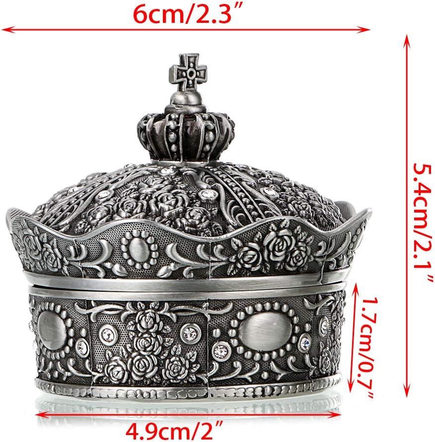 Hipiwe Vintage Jewelry Box, Antique Crown Design Trinket Treasure Chest Storage Organizer,Metal Earrings Necklace Ring Holder Case, Keepsake Gift Box for Women (Small)