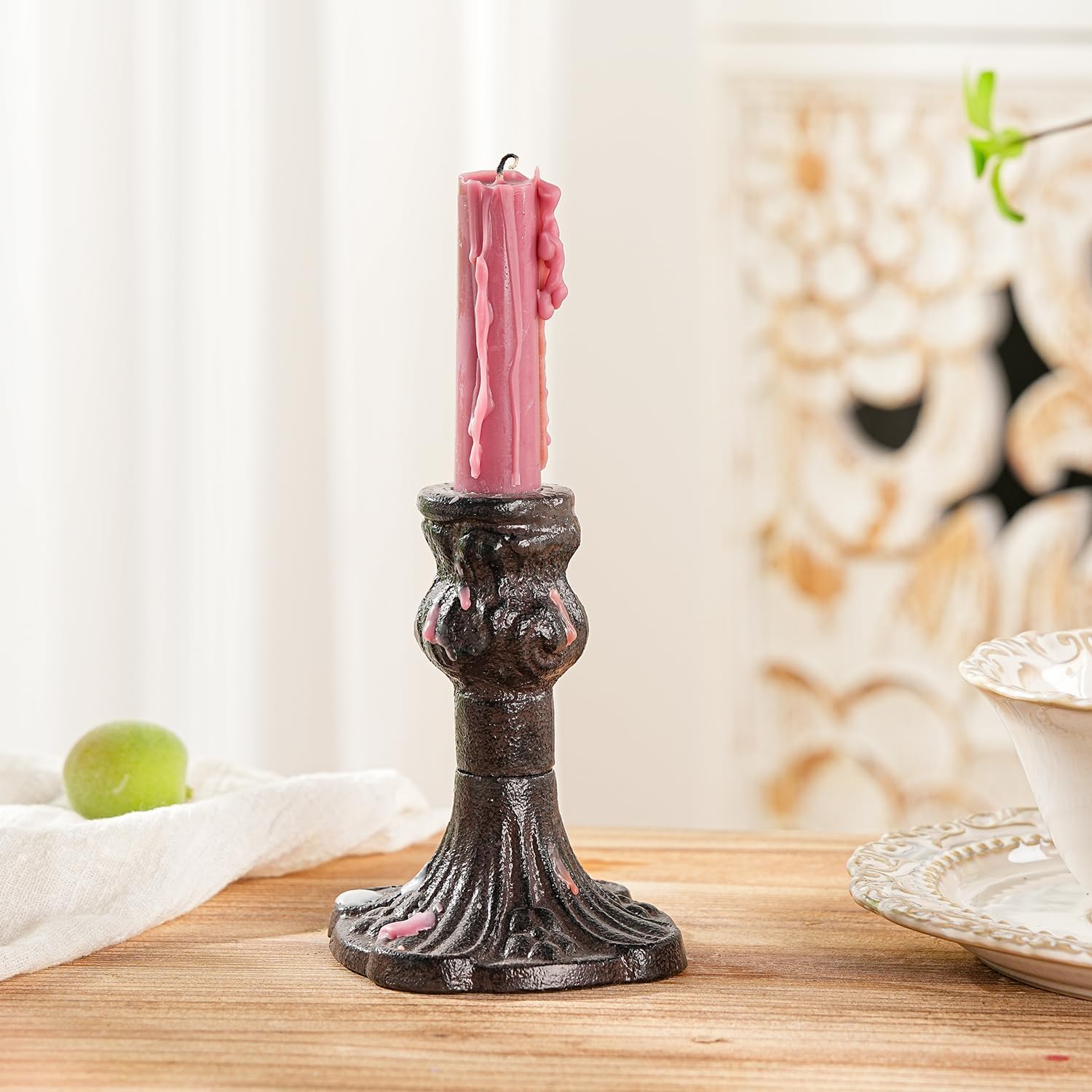 Sungmor Vintage Black Cast Iron Candle Holder – 4.4" Tall Decorative Rustic Taper Candle Stand – Heavy Antique-Style Candlestick for Table Centerpiece, Fireplace Mantel, or Farmhouse Home Décor