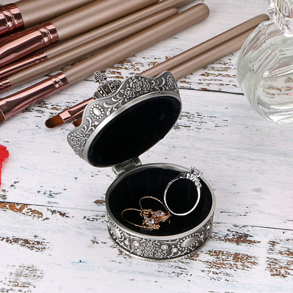 Hipiwe Vintage Jewelry Box, Antique Crown Design Trinket Treasure Chest Storage Organizer,Metal Earrings Necklace Ring Holder Case, Keepsake Gift Box for Women (Small)