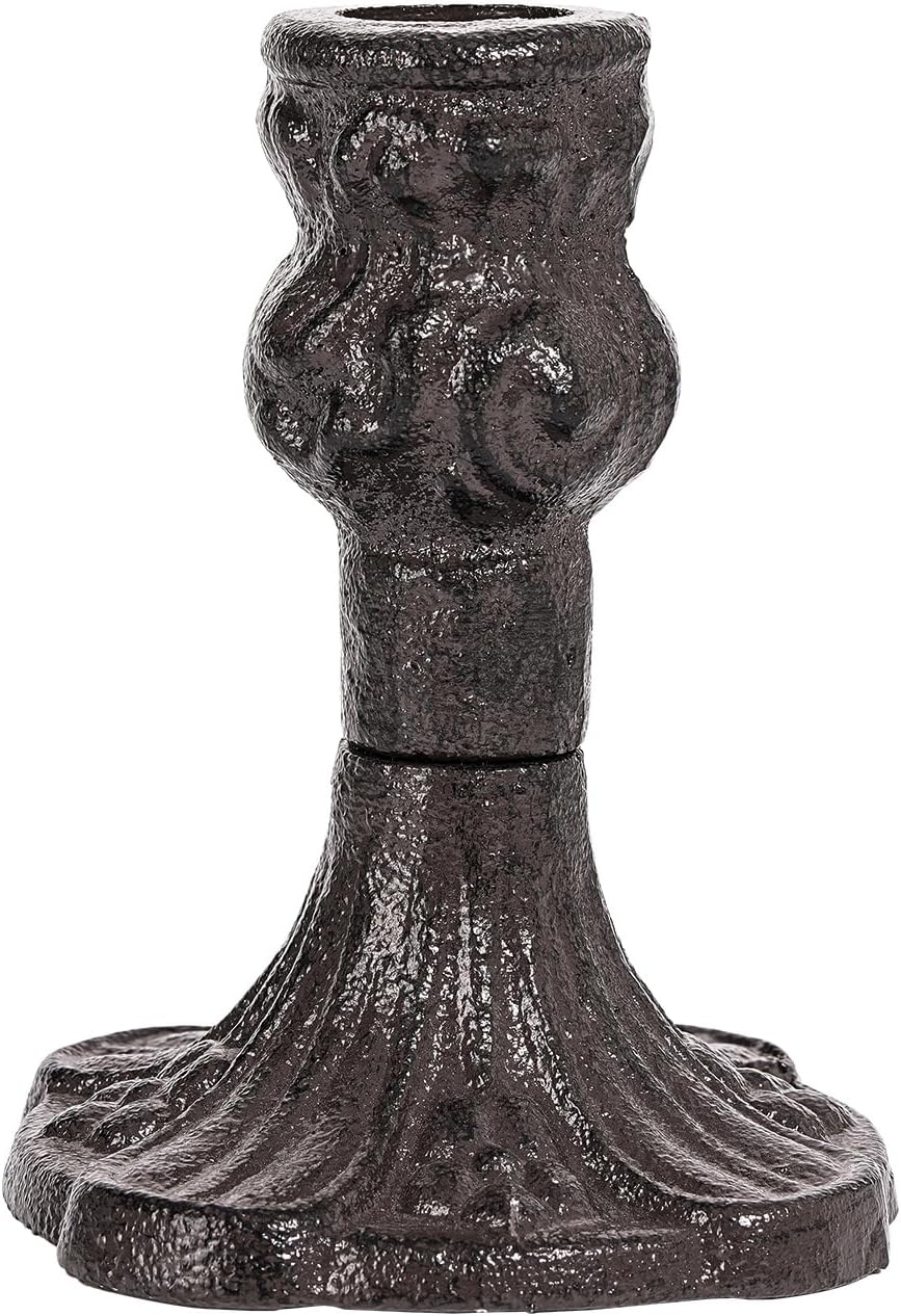 Sungmor Vintage Black Cast Iron Candle Holder – 4.4" Tall Decorative Rustic Taper Candle Stand – Heavy Antique-Style Candlestick for Table Centerpiece, Fireplace Mantel, or Farmhouse Home Décor