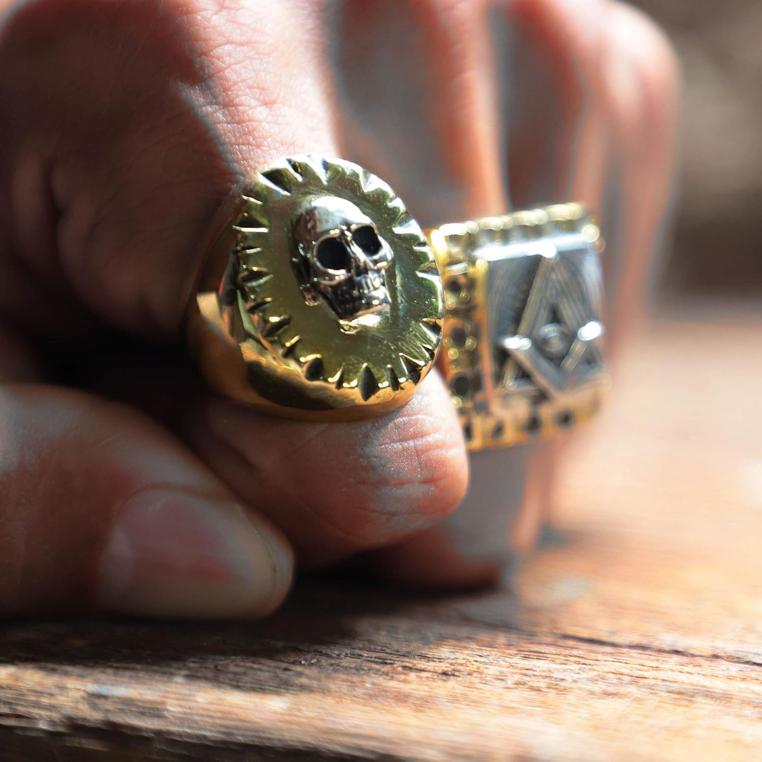 Memento Mori skull ring brass silver Mexican Biker Vintage Circle pirate men