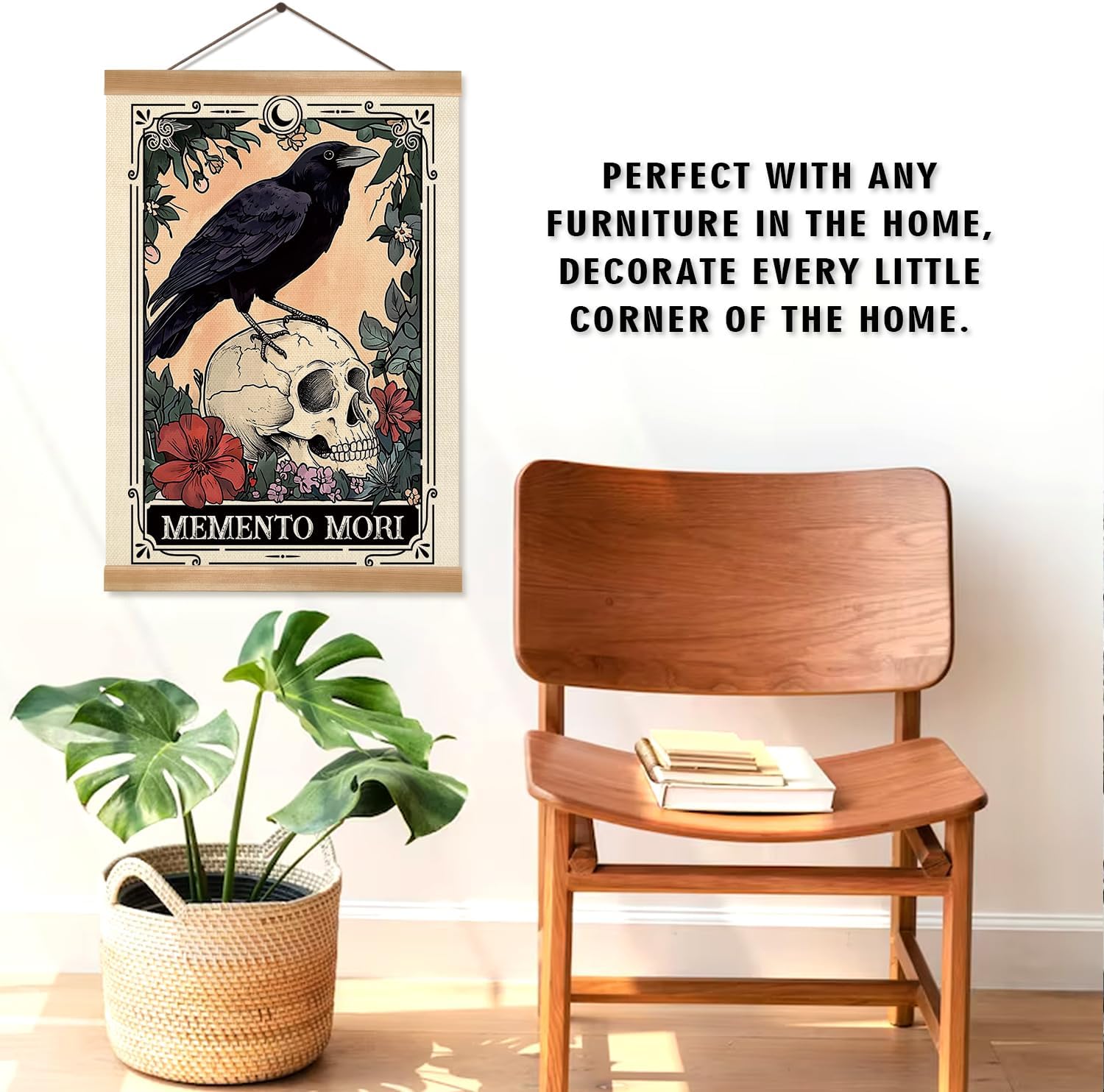 ZTGDA Tarot Card Wall Art Canvas Wall Decor Mystical Astrology Wall Art Boho Celestial Prints Crow Poster Tarot Card Picture for Living Room Bedroom Aesthetic12x16inch (Memento mori)