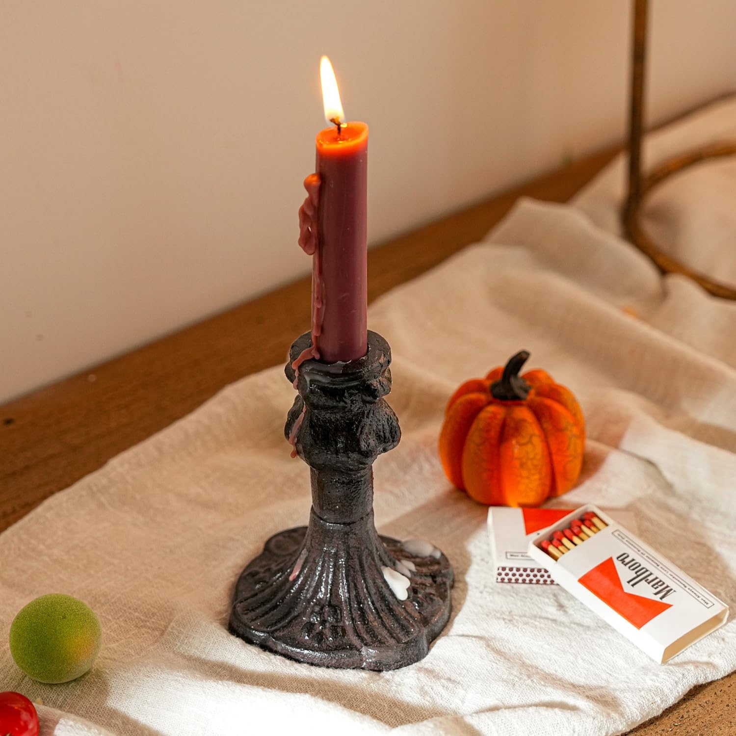 Sungmor Vintage Black Cast Iron Candle Holder – 4.4" Tall Decorative Rustic Taper Candle Stand – Heavy Antique-Style Candlestick for Table Centerpiece, Fireplace Mantel, or Farmhouse Home Décor