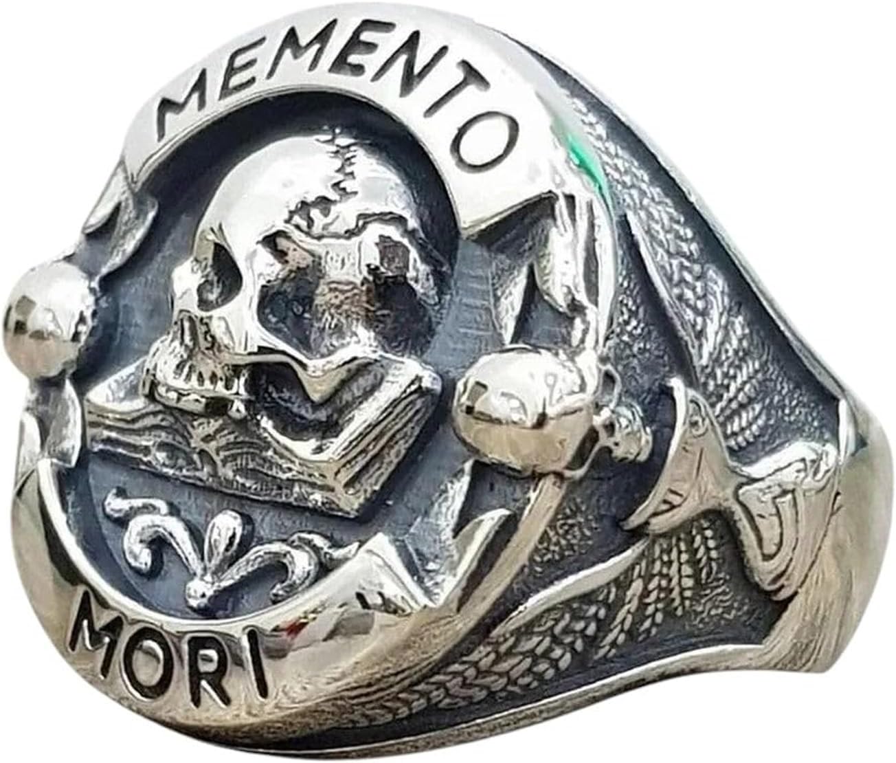 New 2026 Unisex Goth Vintage Ethic Memento Mori Carpe Diem Letter Skull Rings For Men, Fashion Punk Christmas Halloween Skeleton Ring Luxury Accessories Creative Gift For Women