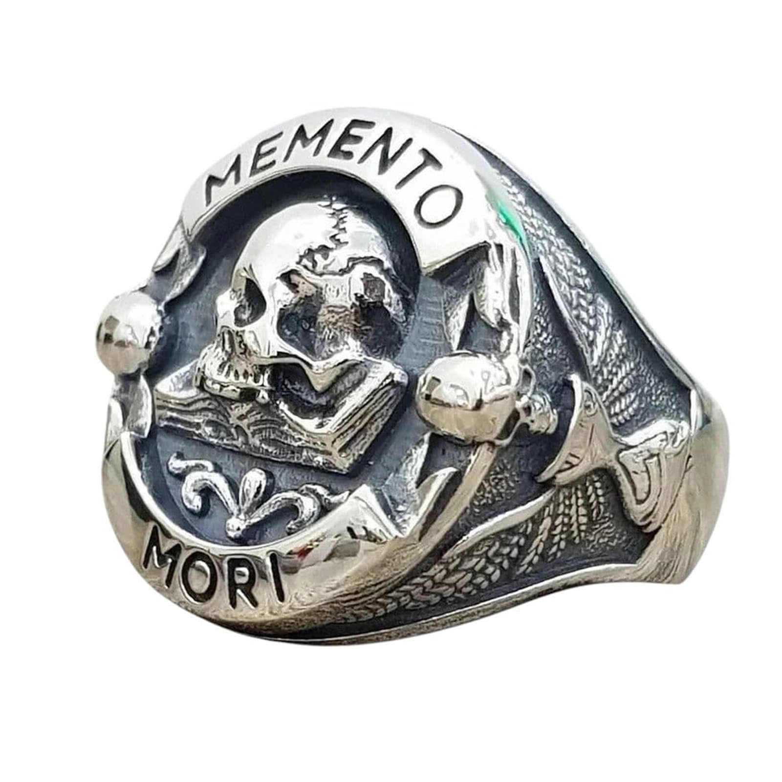 New 2026 Unisex Goth Vintage Ethic Memento Mori Carpe Diem Letter Skull Rings For Men, Fashion Punk Christmas Halloween Skeleton Ring Luxury Accessories Creative Gift For Women
