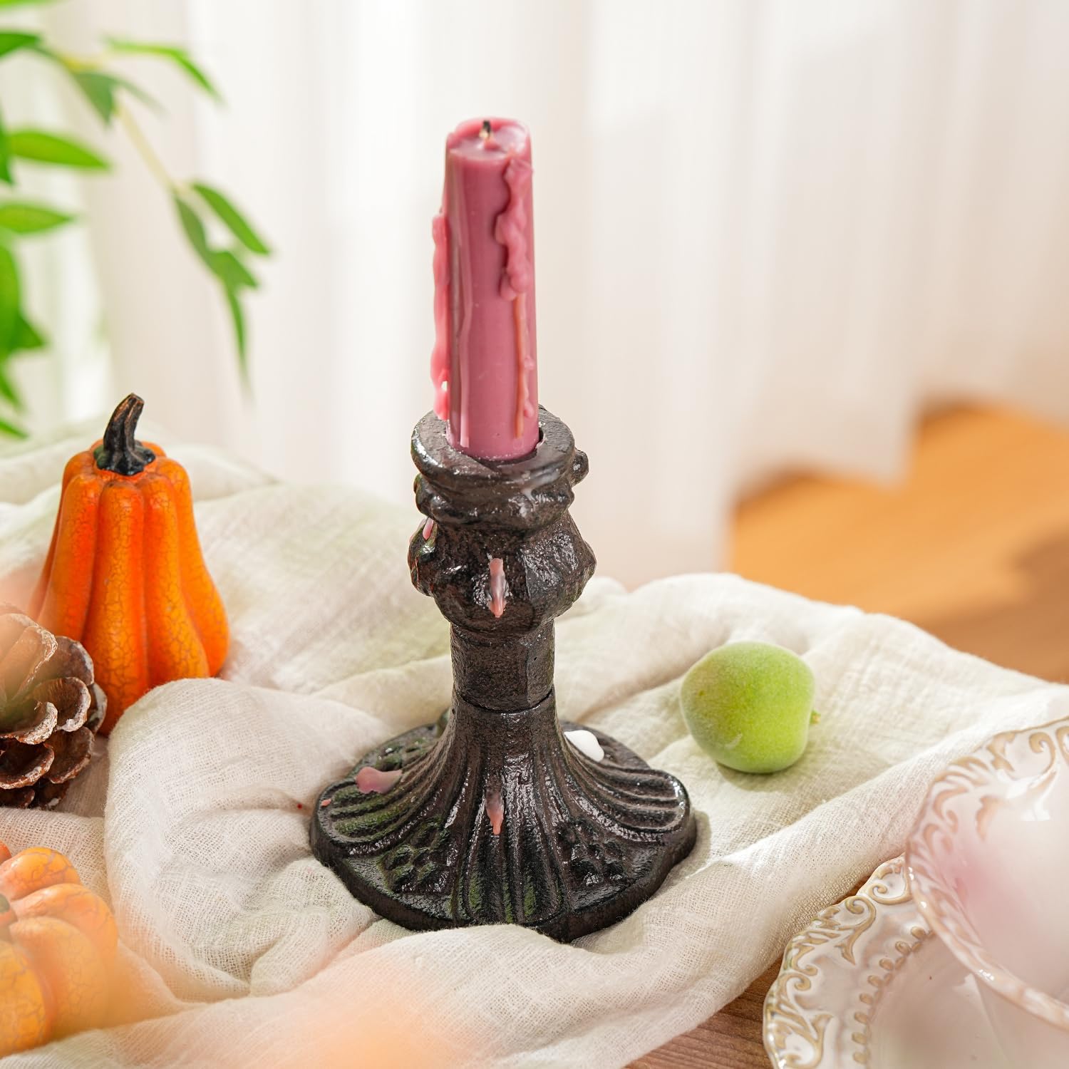 Sungmor Vintage Black Cast Iron Candle Holder – 4.4" Tall Decorative Rustic Taper Candle Stand – Heavy Antique-Style Candlestick for Table Centerpiece, Fireplace Mantel, or Farmhouse Home Décor