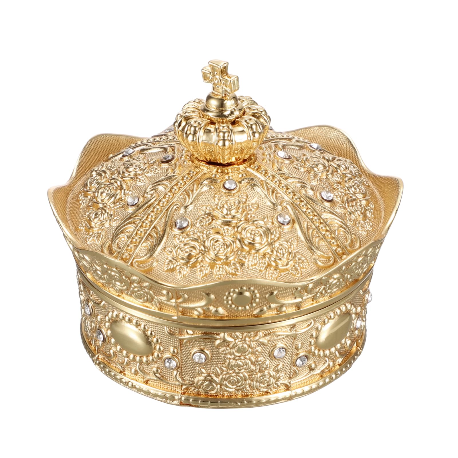 Hipiwe Vintage Jewelry Box, Antique Crown Design Trinket Treasure Chest Storage Organizer,Metal Earrings Necklace Ring Holder Case, Keepsake Gift Box for Women (Small)