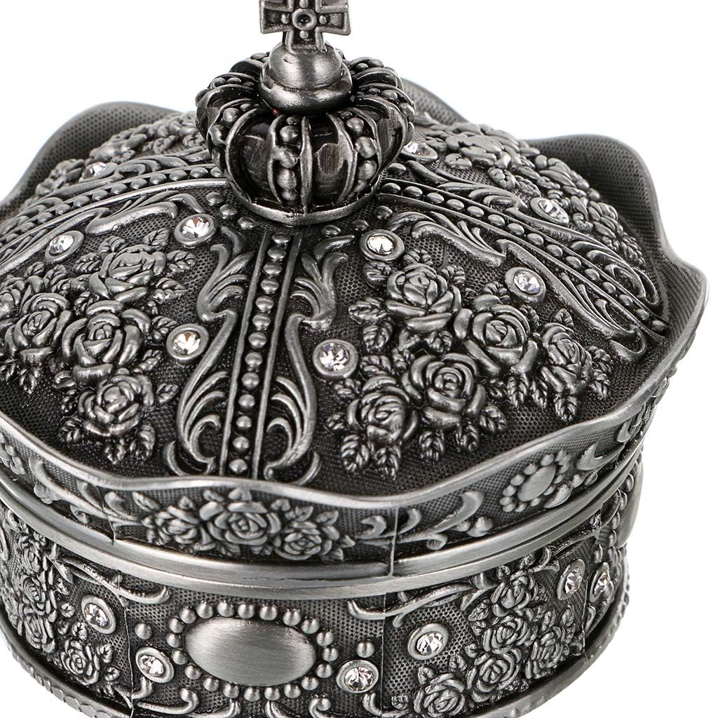 Hipiwe Vintage Jewelry Box, Antique Crown Design Trinket Treasure Chest Storage Organizer,Metal Earrings Necklace Ring Holder Case, Keepsake Gift Box for Women (Small)