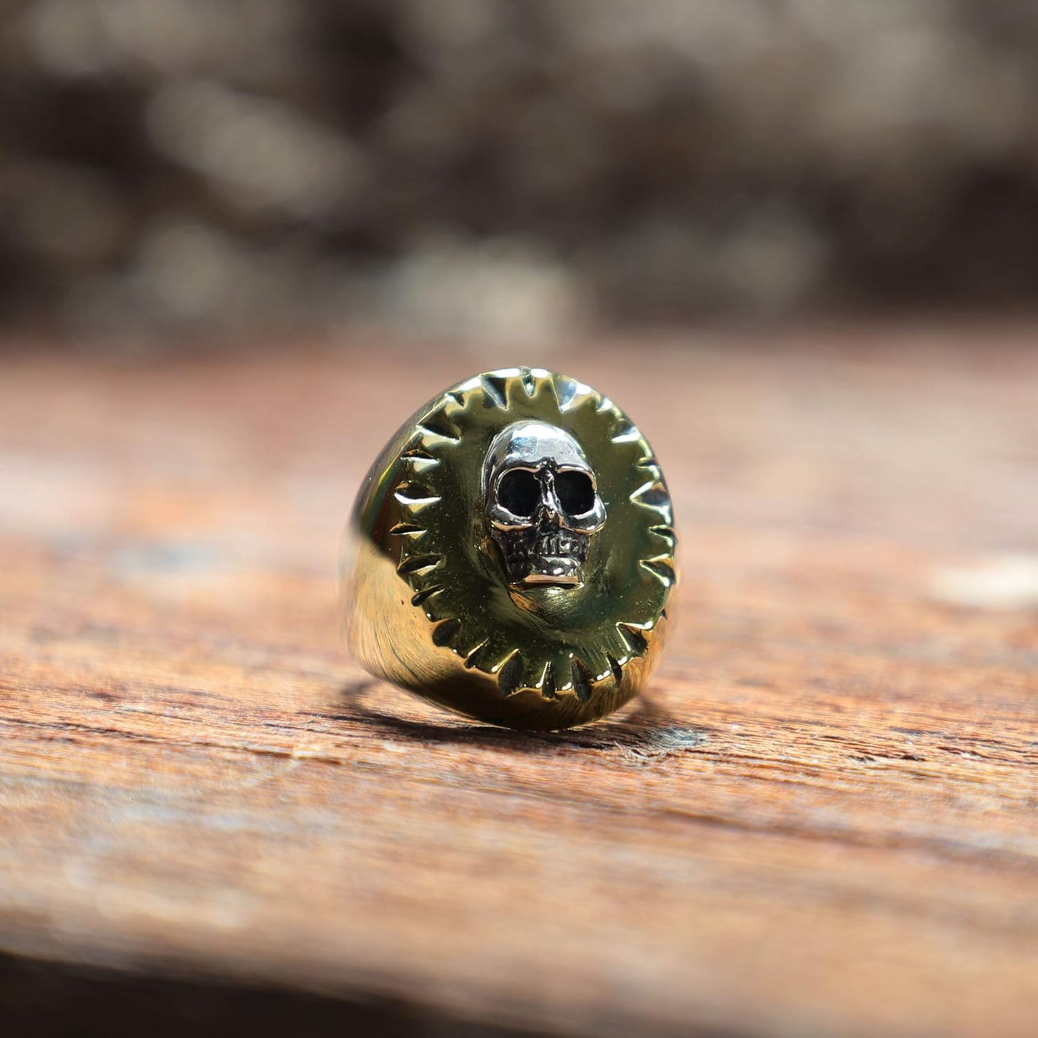 Memento Mori skull ring brass silver Mexican Biker Vintage Circle pirate men