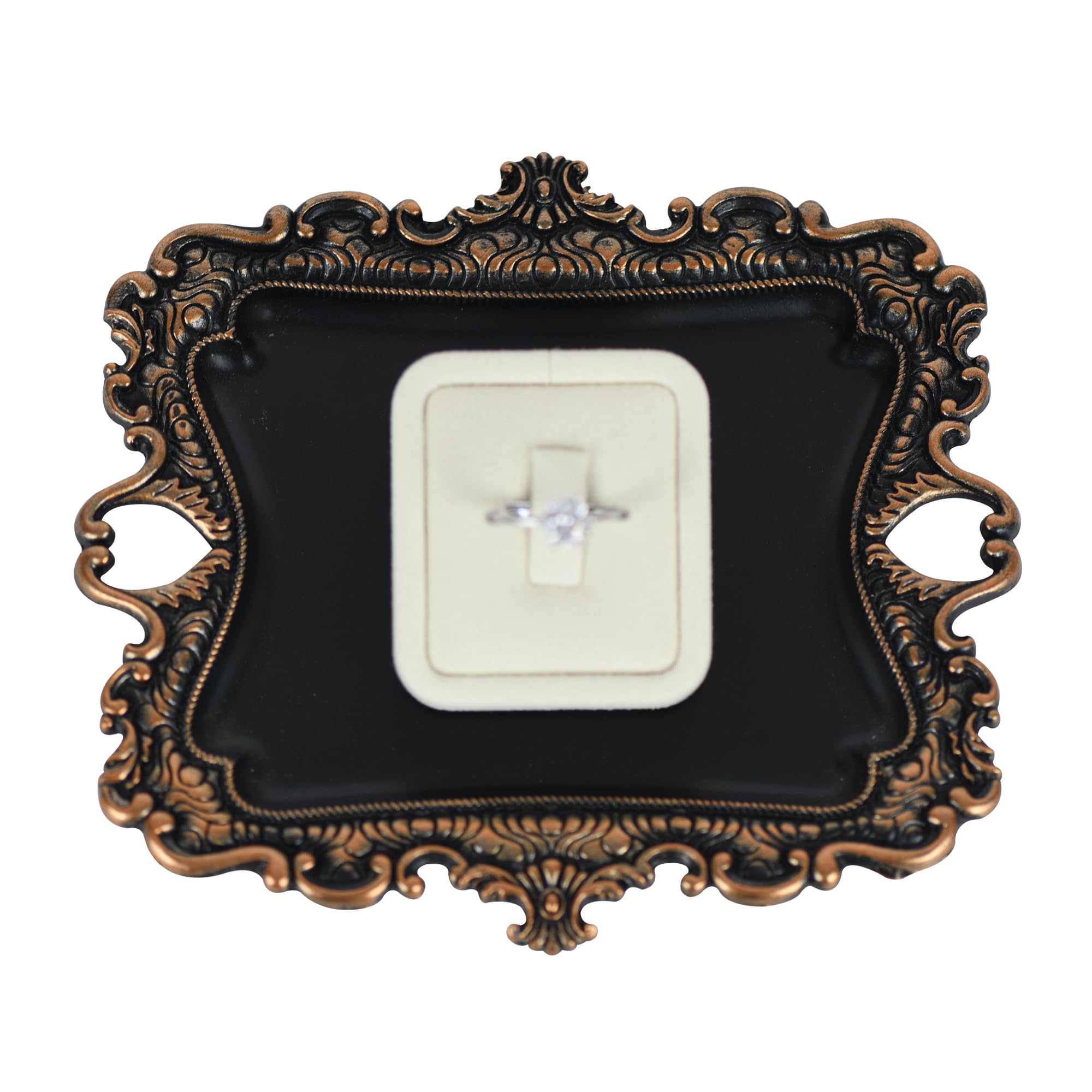 Funly mee Antique Trinket Dish Vintage Jewelry Tray, Wedding Ring & Necklace Holder -8 x 7 inches (Gold, M)