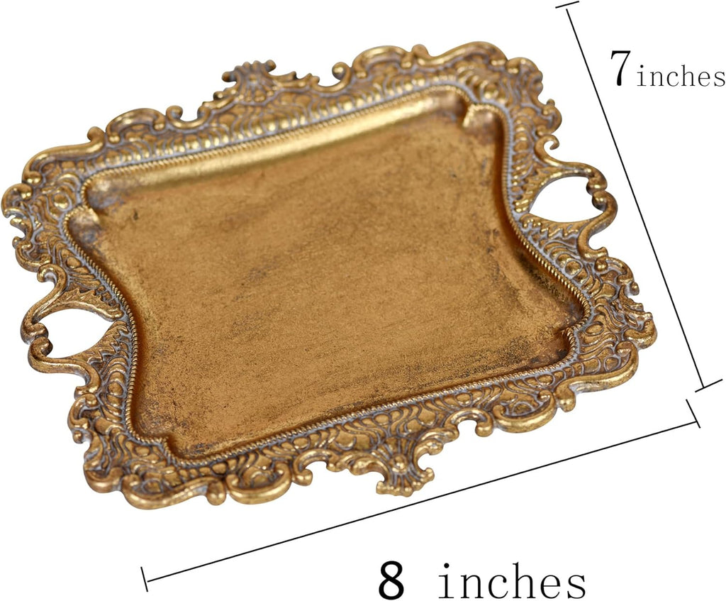 Funly mee Antique Trinket Dish Vintage Jewelry Tray, Wedding Ring & Necklace Holder -8 x 7 inches (Gold, M)