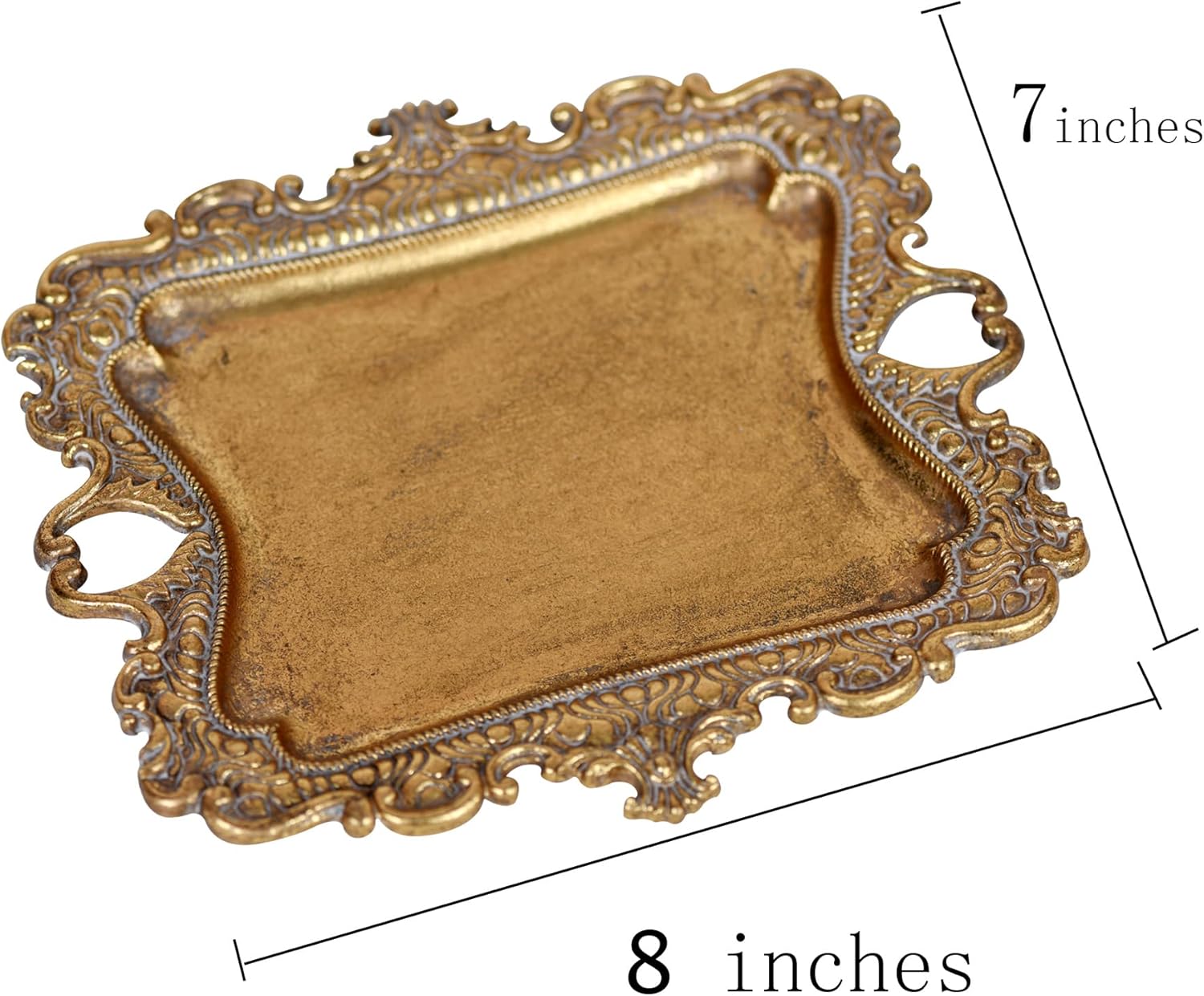 Funly mee Antique Trinket Dish Vintage Jewelry Tray, Wedding Ring & Necklace Holder -8 x 7 inches (Gold, M)