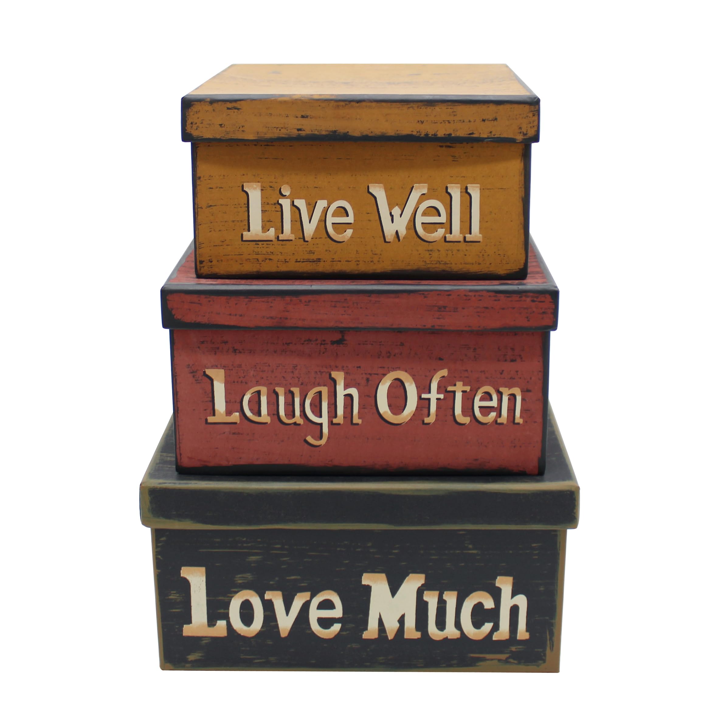 CVHOMEDECO. Primitive Vintage Rectangular Photos, Memories, Keepsakes Cardboard Nesting Boxes, Large 12 X 9 X 5-1/2 Inch. Set of 3.