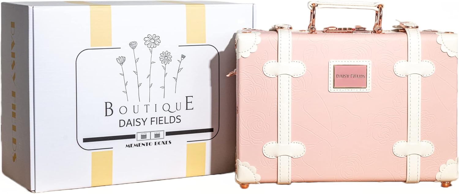 Natural Keepsake Baby Box - Keepsake Suitcase, Memory Case, Baby Memento Box, Vintage Suitcase - Handmade & Hand-crafted - New Baby Gift - Brand DAISY FIELDS - Baby Pink Color