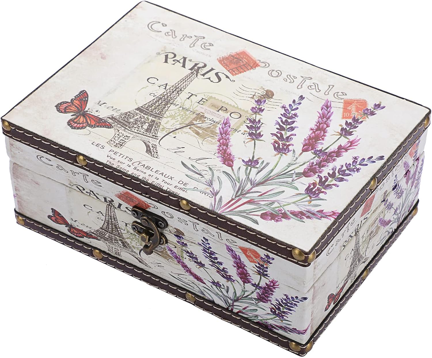Hipiwe Chest Treasure Box Vintage Wooden + PU Leather Decorative Trinket Jewelry Box Memento Case Box Keepsake Box Gifts Home Decor (Lavender)