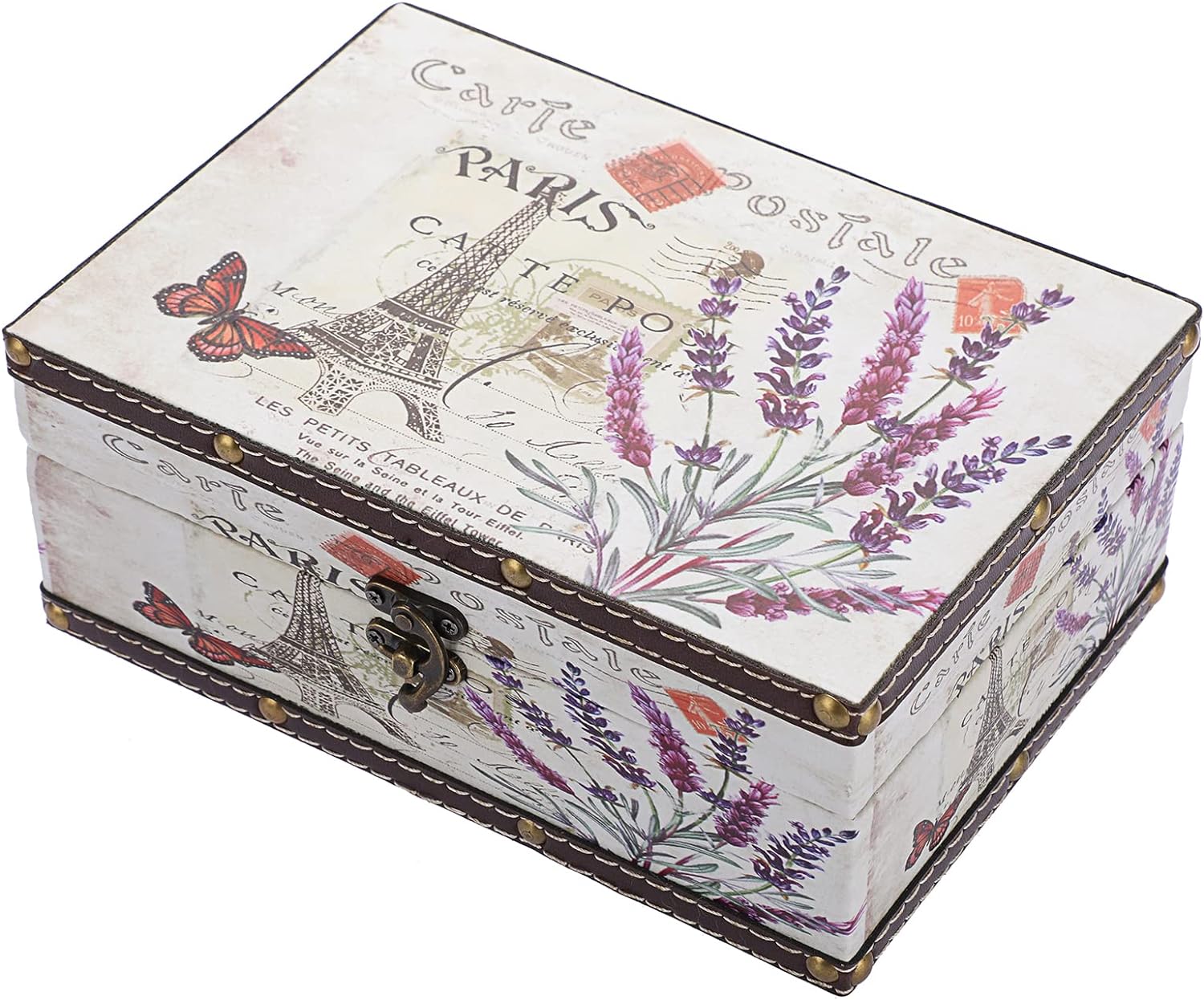 Hipiwe Chest Treasure Box Vintage Wooden + PU Leather Decorative Trinket Jewelry Box Memento Case Box Keepsake Box Gifts Home Decor (Lavender)