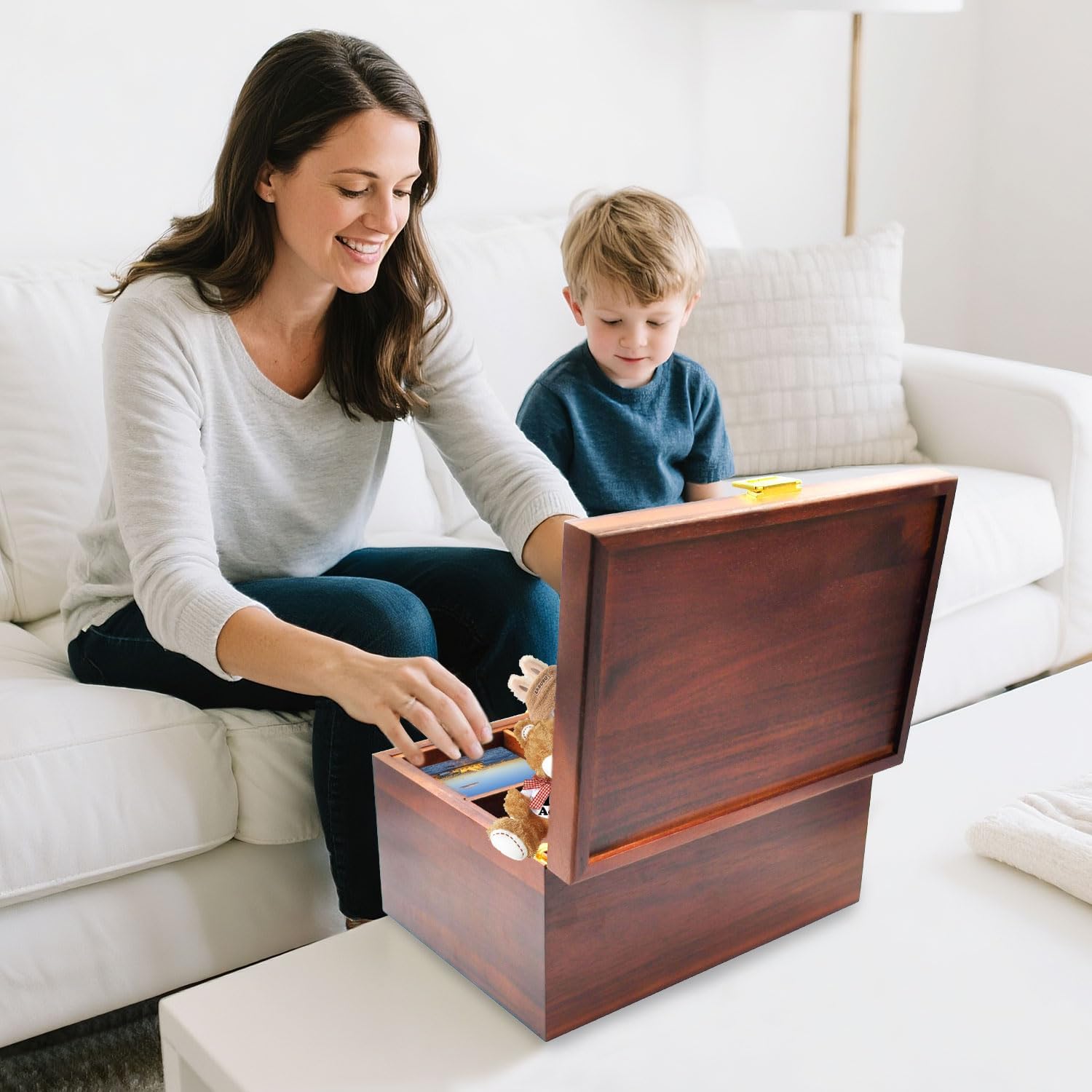 Large Wooden Storage Box with Hinged Lid, Acacia Wood with Adjustable Tray, Wood Keepsake Chest, Perfect for Storing Souvenirs, Jewelry, Tools, Small Accessories, etc, 12" x 8.5" x 6.3", Vintage