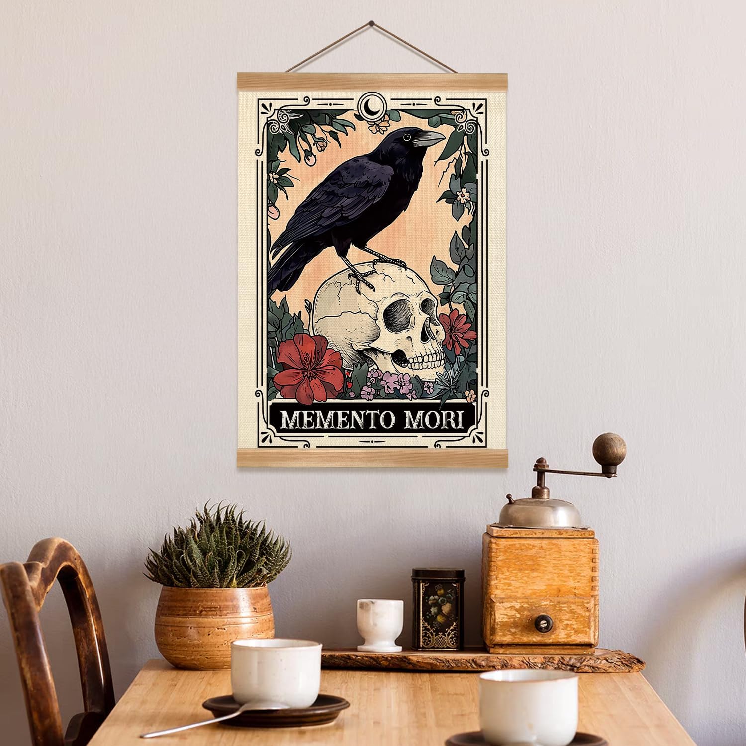 ZTGDA Tarot Card Wall Art Canvas Wall Decor Mystical Astrology Wall Art Boho Celestial Prints Crow Poster Tarot Card Picture for Living Room Bedroom Aesthetic12x16inch (Memento mori)