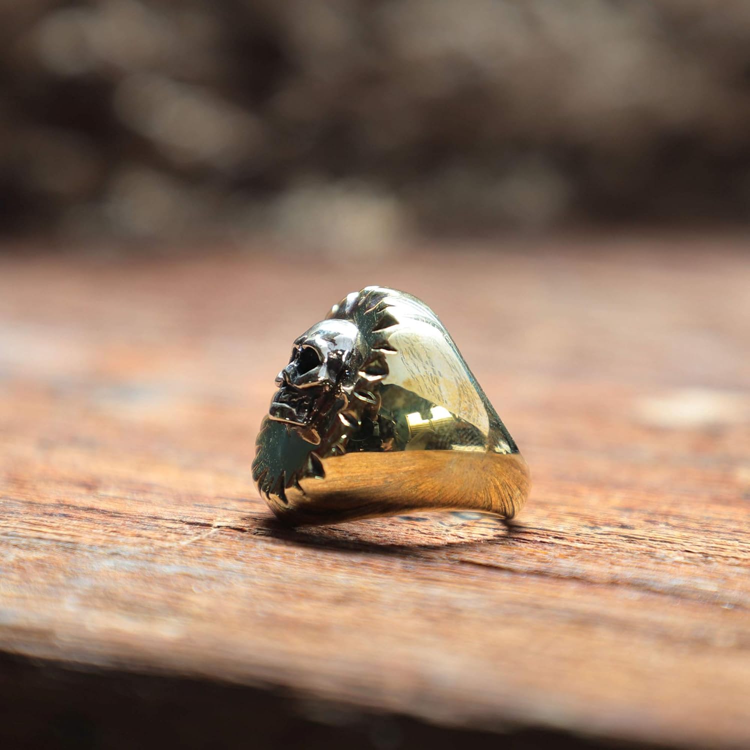 Memento Mori skull ring brass silver Mexican Biker Vintage Circle pirate men