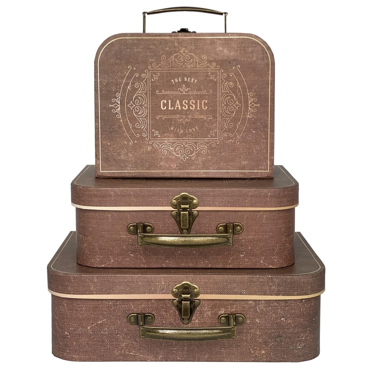 Paperboard Suitcases, Vintage Decorative Box Set of 3 Storage Boxes with Lids, Cardboard SuitcaseS, Memento Box Keepsake Box Photo Storage Box Hat Boxes Home Decoration, Vintage Suitcases (Blue)