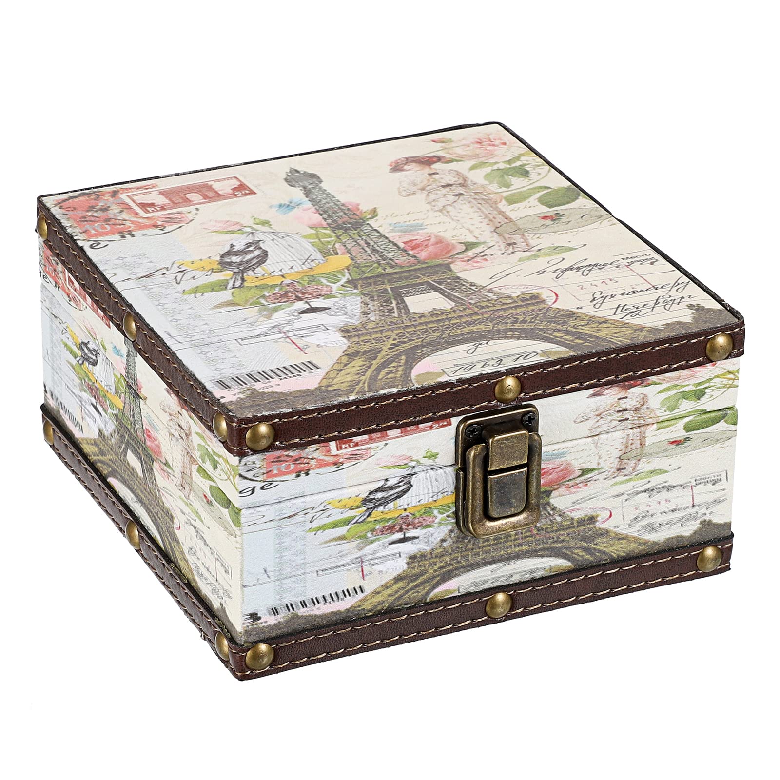 Hipiwe Chest Treasure Box Vintage Wooden + PU Leather Decorative Trinket Jewelry Box Memento Case Box Keepsake Box Gifts Home Decor (Lavender)