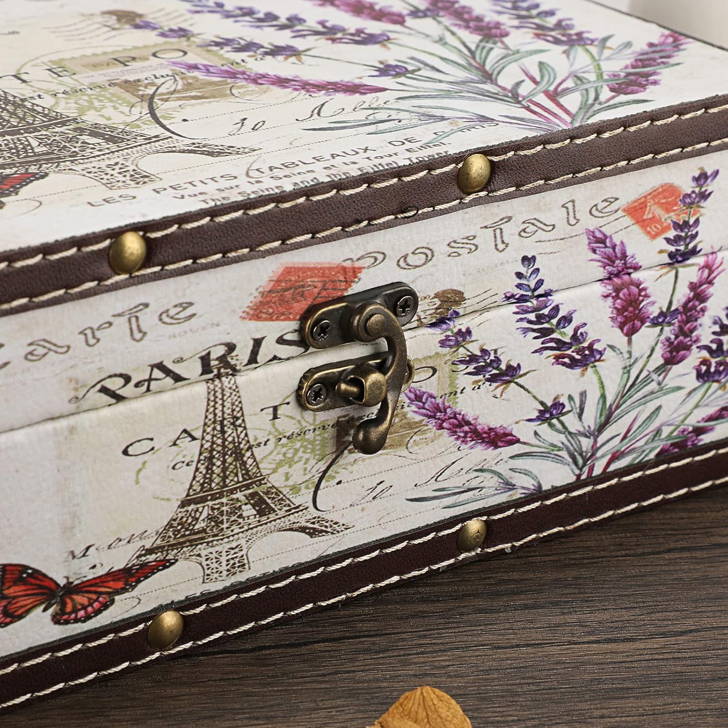Hipiwe Chest Treasure Box Vintage Wooden + PU Leather Decorative Trinket Jewelry Box Memento Case Box Keepsake Box Gifts Home Decor (Lavender)