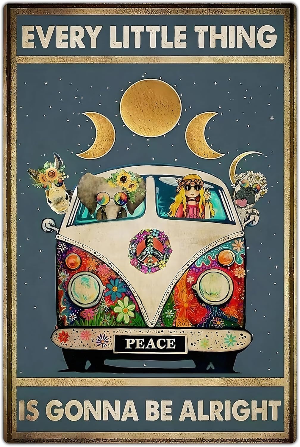 Retro Hippie Decor Wall Art Poster - "Every Little Thing is Gonna Be Alright" Vintage Metal Sign, Perfect for 70s Themed Rooms and Cool Poster Collections, 12 * 8 Inch (955)