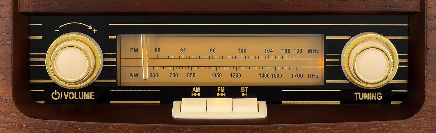 ClearClick Classic Vintage Retro Style AM/FM Radio with Bluetooth, Aux-in, & USB - Handmade Wooden Exterior Dark Brown