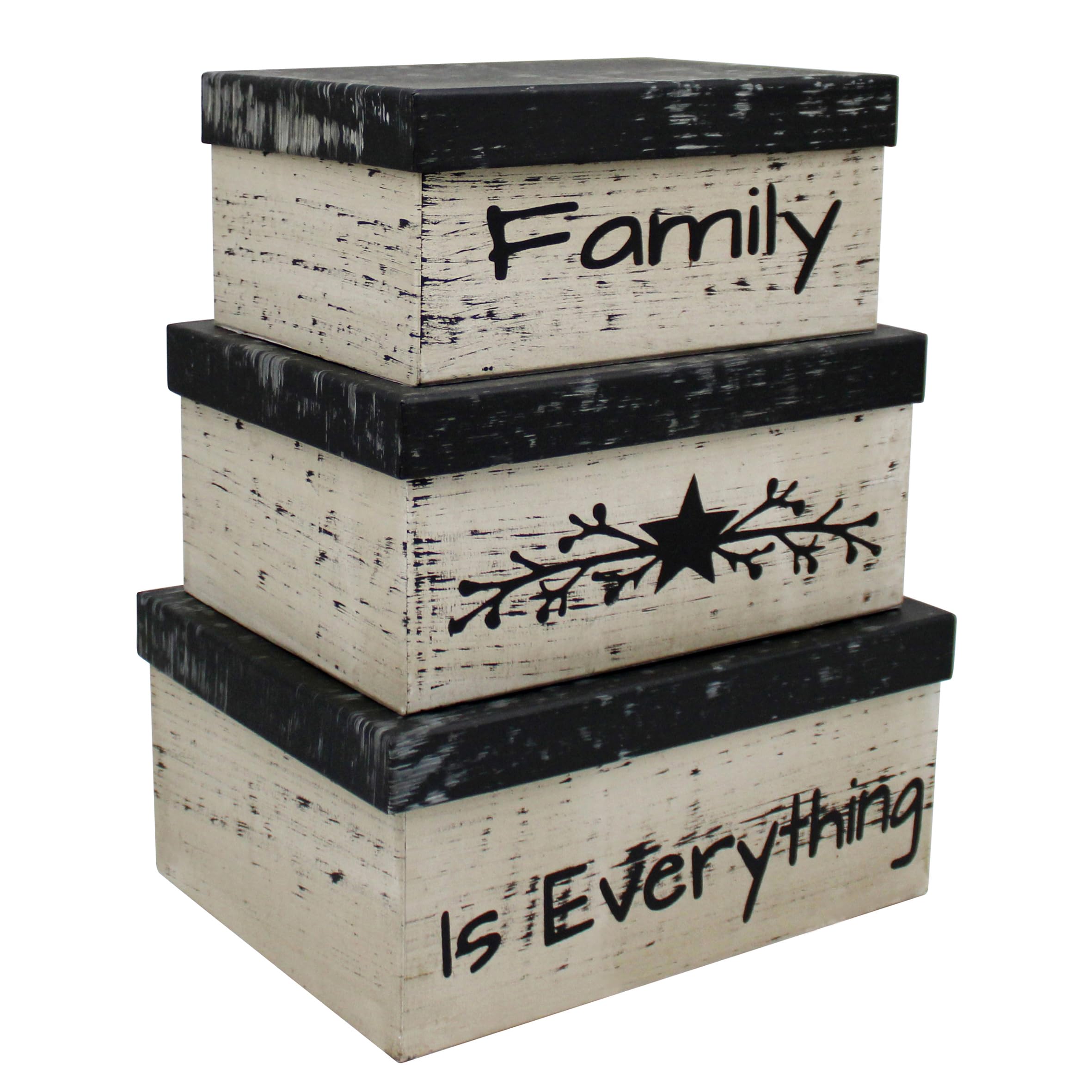 CVHOMEDECO. Primitive Vintage Rectangular Photos, Memories, Keepsakes Cardboard Nesting Boxes, Large 12 X 9 X 5-1/2 Inch. Set of 3.