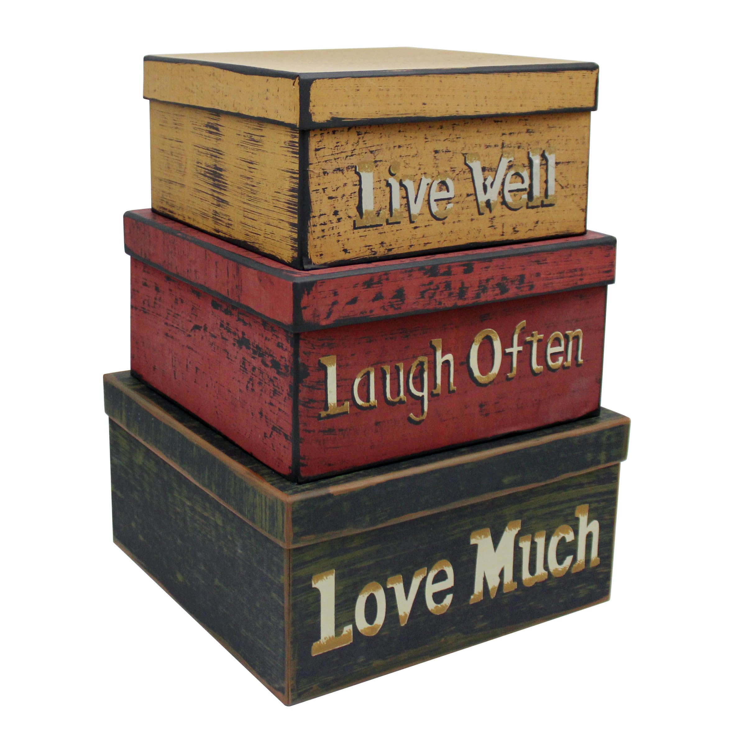 CVHOMEDECO. Primitive Vintage Rectangular Photos, Memories, Keepsakes Cardboard Nesting Boxes, Large 12 X 9 X 5-1/2 Inch. Set of 3.