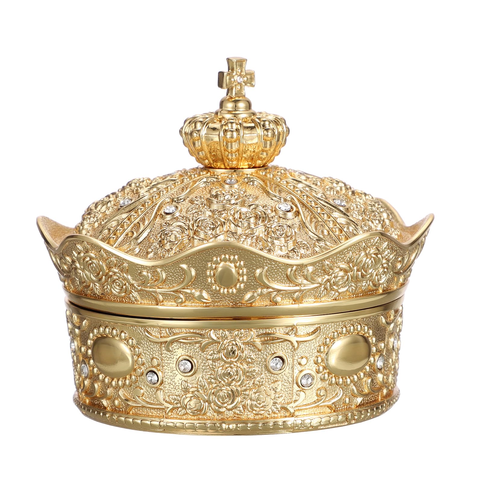 Hipiwe Vintage Jewelry Box, Antique Crown Design Trinket Treasure Chest Storage Organizer,Metal Earrings Necklace Ring Holder Case, Keepsake Gift Box for Women (Small)