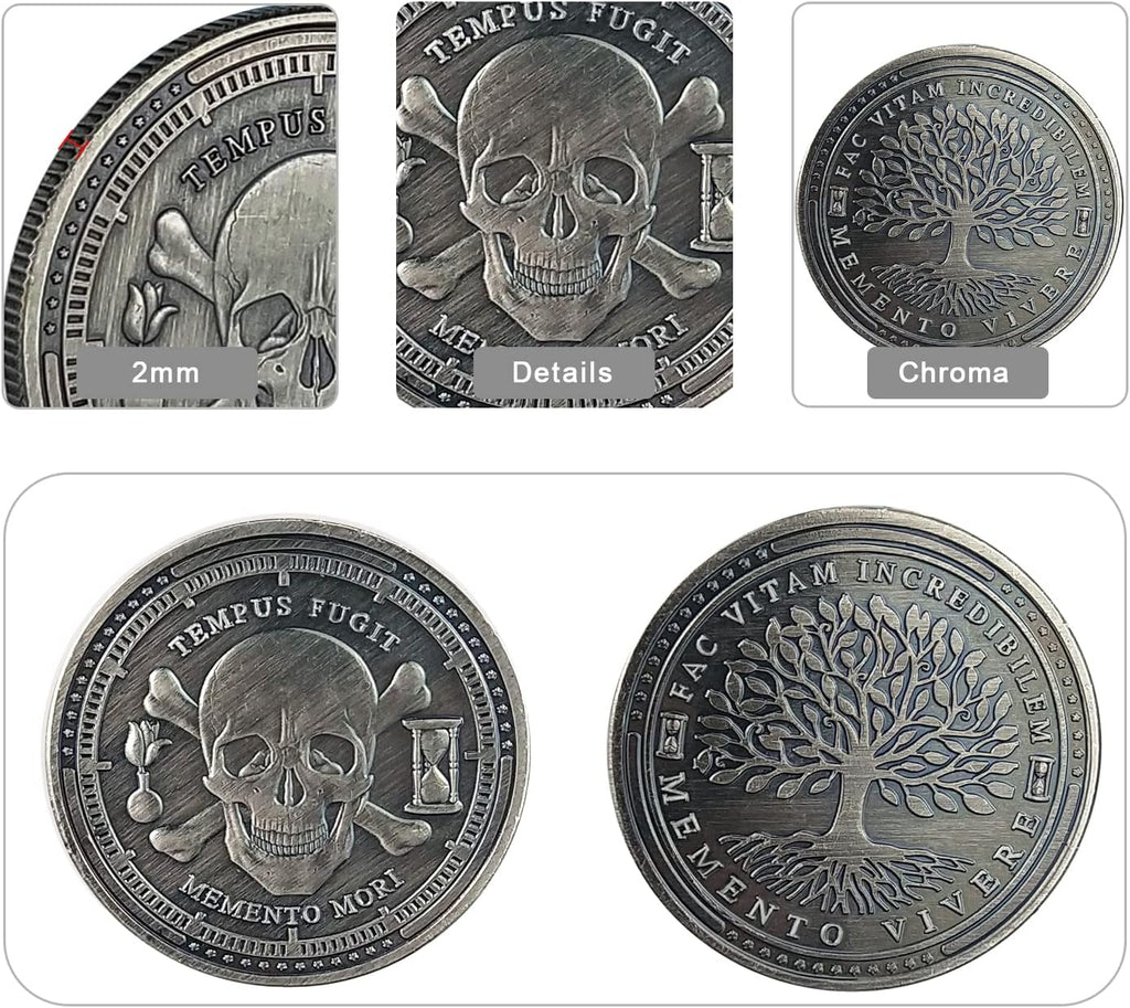 Imasoner Memento Mori Memento Vivere Coin | Stoic Reminder Challenge Coin | Inspirational Novelty Skull Token | Motivational Keepsake for Personal Growth & Reflection